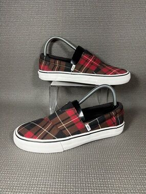 TOMS Women's Alpargata Fenix Red/Brown/Black Plaid Slip On Sneakers Size 8M